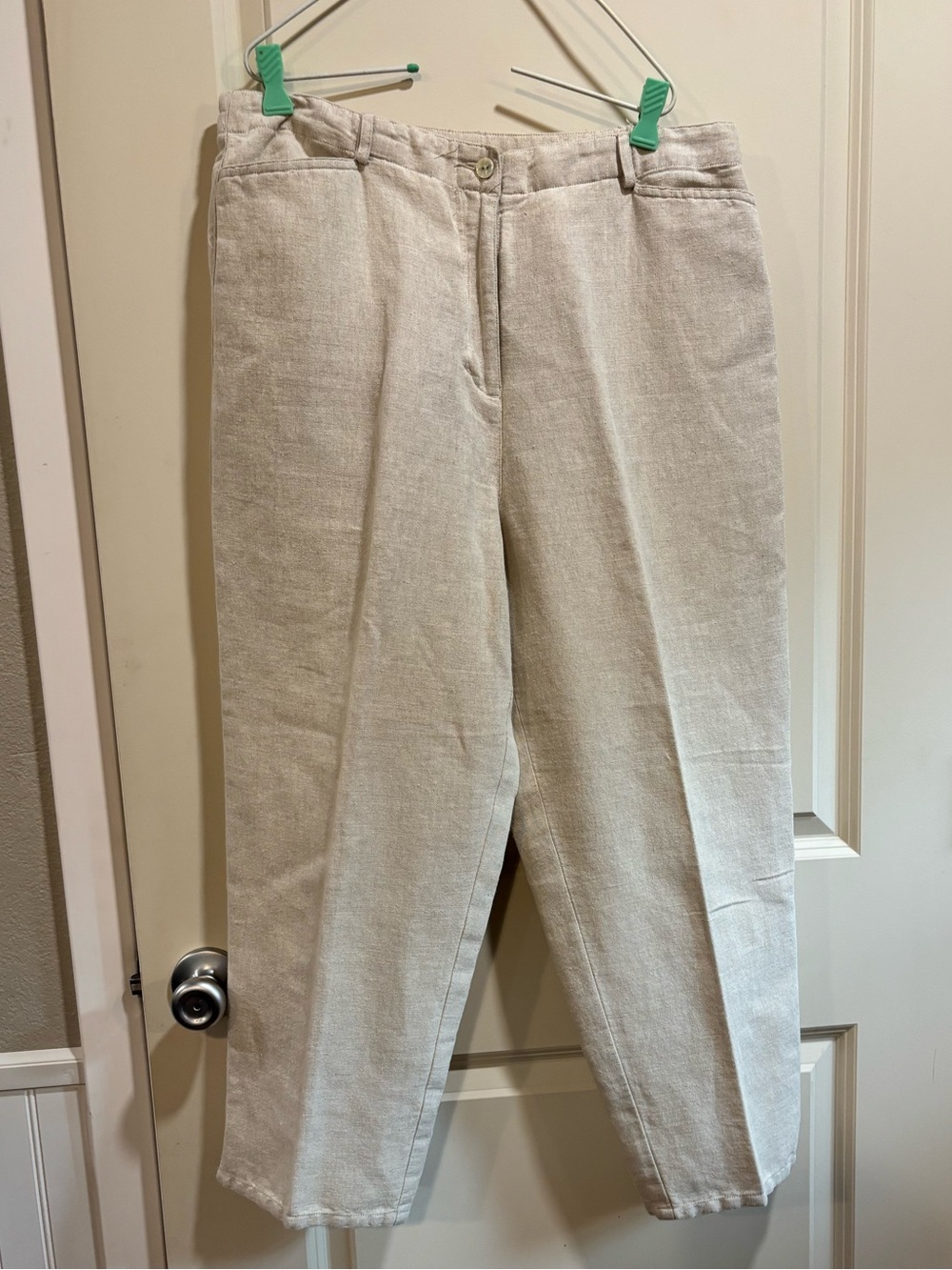 Susan Bristol Linen Cotton Pull-On Pants Size 14 Beige Cropped Ankle
